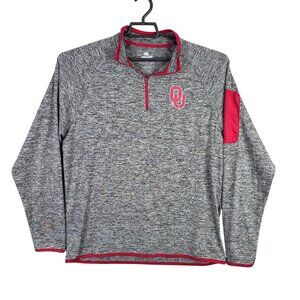 Mens Colosseum Gray Pull Over Shirt Oklahoma University 1/4 Zip Long Sleeve M